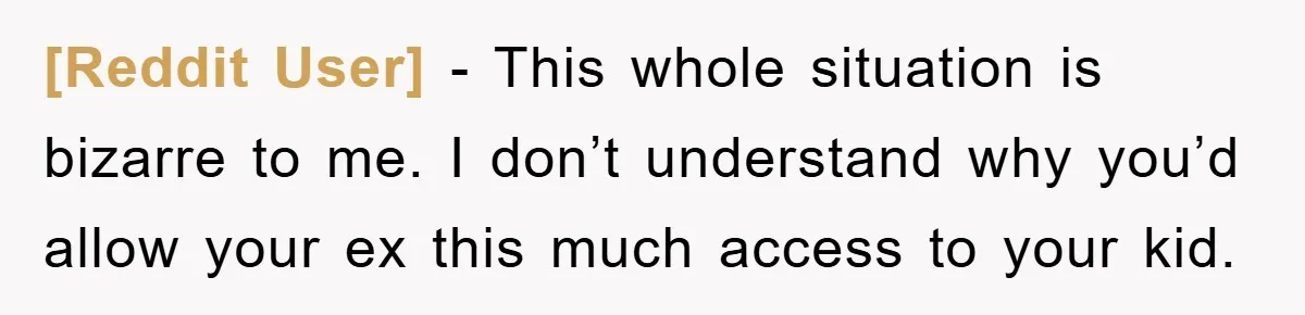 [Reddit User] − This whole situation is bizarre to me. I don’t understand why you’d allow your ex this much access to your kid.