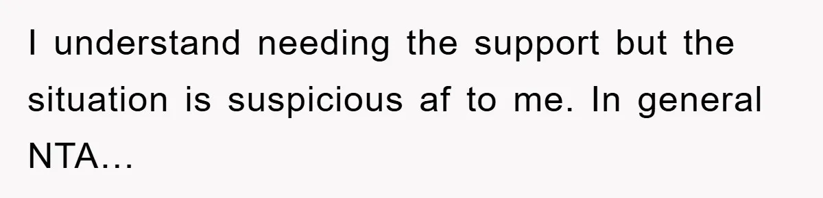 I understand needing the support but the situation is suspicious af to me. In general NTA…