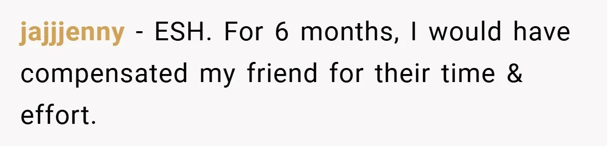 jajjjenny − ESH. For 6 months, I would have compensated my friend for their time & effort.