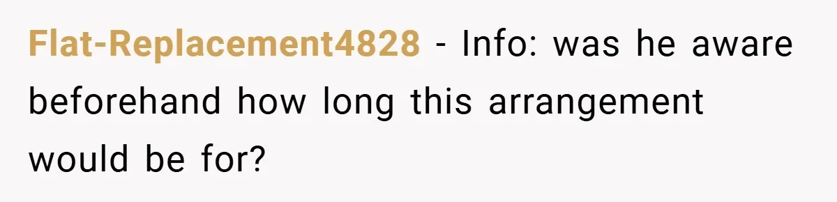 Flat-Replacement4828 − Info: was he aware beforehand how long this arrangement would be for?