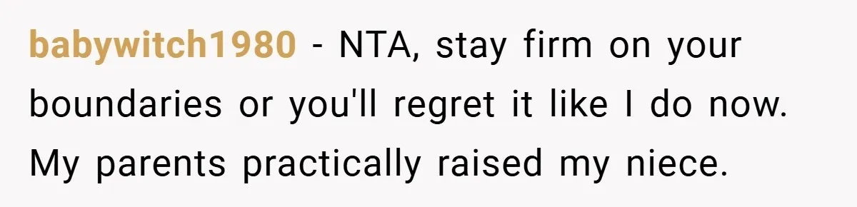 He Watched His Parents Favor His Sister for Years - Now He’s Refusing to Let Them Do It to His Daughter babywitch1980 − NTA, stay firm on your boundaries or you'll regret it like I do now. My parents practically raised my niece.