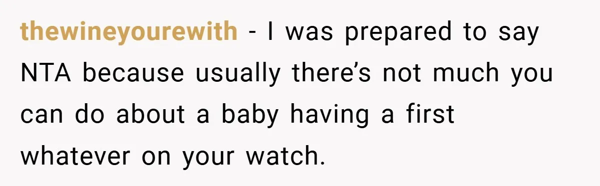 thewineyourewith − I was prepared to say NTA because usually there’s not much you can do about a baby having a first whatever on your watch.