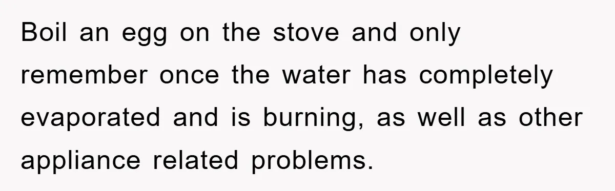 Boil an egg on the stove and only remember once the water has completely evaporated and is burning, as well as other appliance related problems.