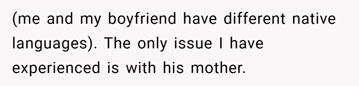 (me and my boyfriend have different native languages). The only issue I have experienced is with his mother.