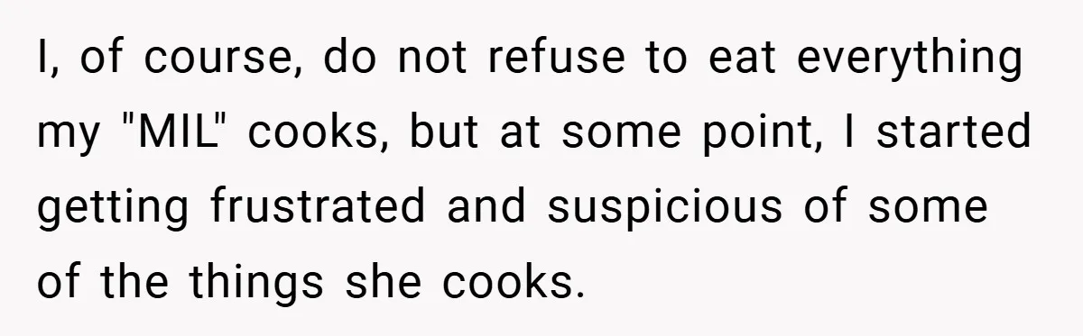 I, of course, do not refuse to eat everything my "MIL" cooks, but at some point, I started getting frustrated and suspicious of some of the things she cooks.
