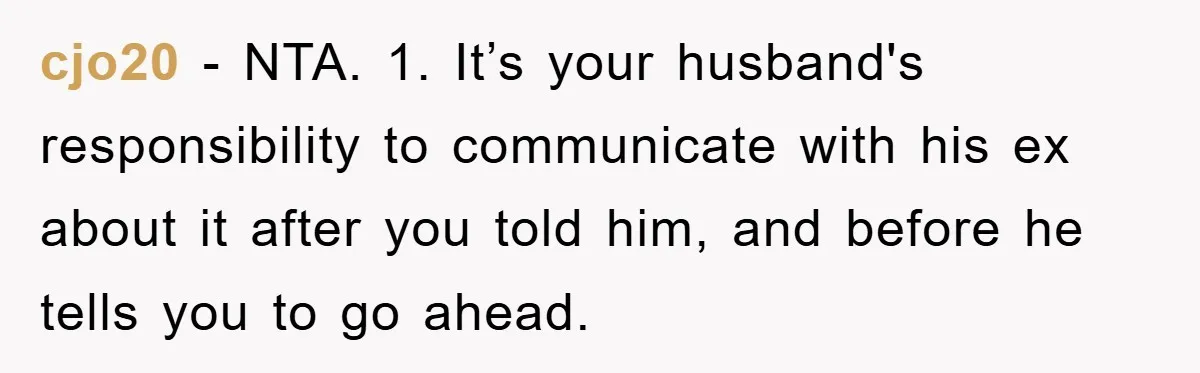 Stepmom Cuts Her Stepson’s Hair At His Request, But His Mother Sees It As An Act Of Defiance cjo20 − NTA. 1. It’s your husband's responsibility to communicate with his ex about it after you told him, and before he tells you to go ahead.