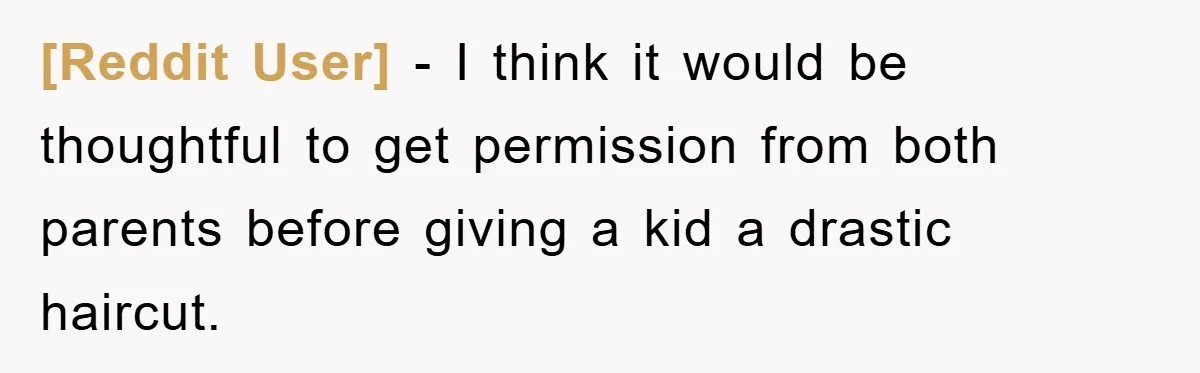 [Reddit User] − I think it would be thoughtful to get permission from both parents before giving a kid a drastic haircut.