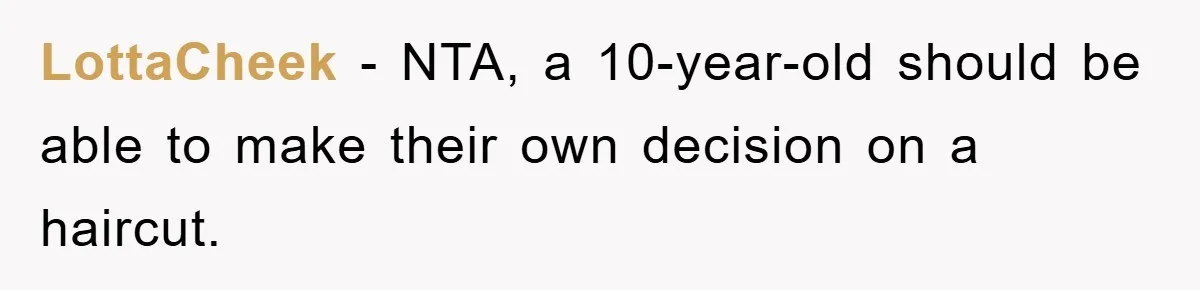Stepmom Cuts Her Stepson’s Hair At His Request, But His Mother Sees It As An Act Of Defiance LottaCheek − NTA, a 10-year-old should be able to make their own decision on a haircut.