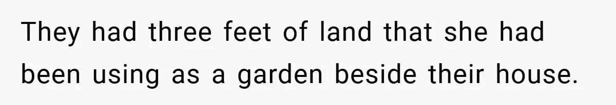 They had three feet of land that she had been using as a garden beside their house.