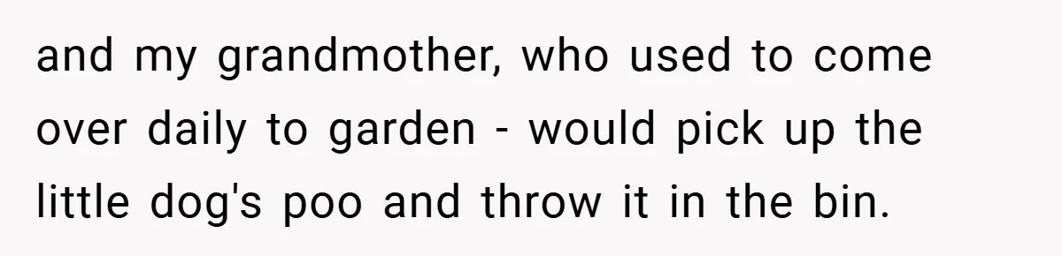 and my grandmother, who used to come over daily to garden - would pick up the little dog's poo and throw it in the bin.