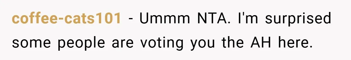 coffee-cats101 − Ummm NTA. I'm surprised some people are voting you the AH here.