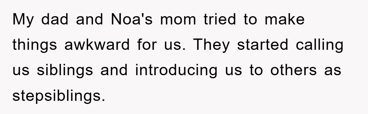 My dad and Noa's mom tried to make things awkward for us. They started calling us siblings and introducing us to others as stepsiblings.