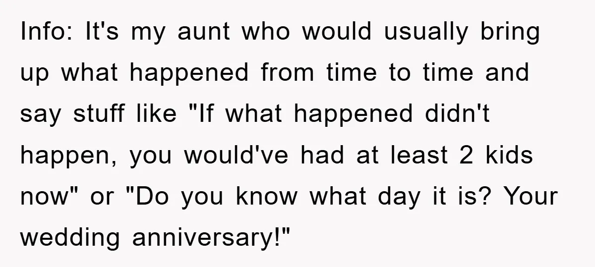 Info: It's my aunt who would usually bring up what happened from time to time and say stuff like "If what happened didn't happen, you would've had at least 2...