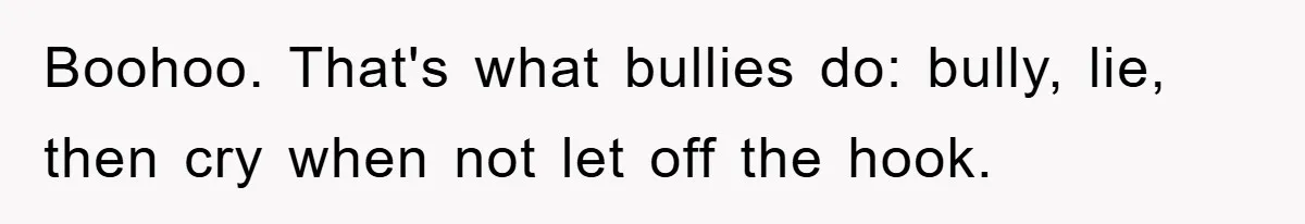 Boohoo. That's what bullies do: bully, lie, then cry when not let off the hook.