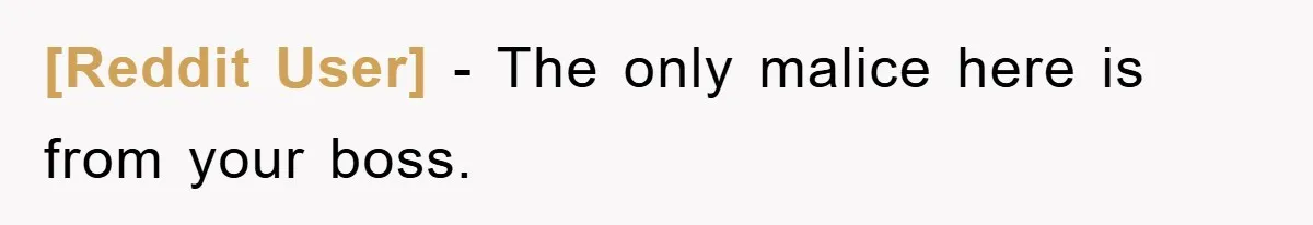 [Reddit User] − The only malice here is from your boss.
