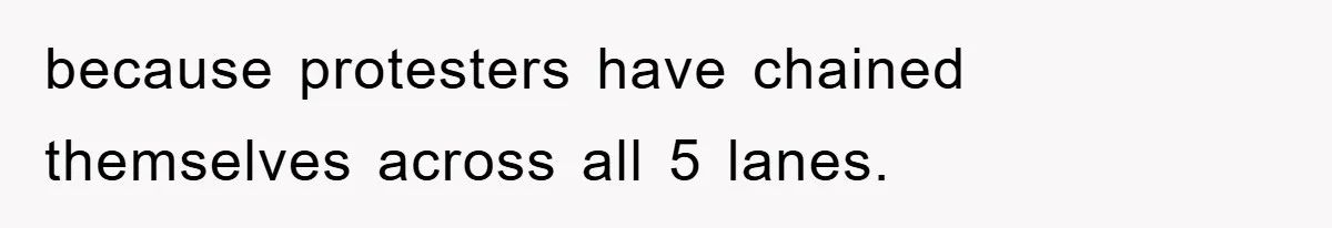 because protesters have chained themselves across all 5 lanes.