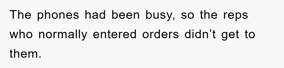 The phones had been busy, so the reps who normally entered orders didn’t get to them.