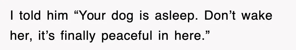 I told him “Your dog is asleep. Don’t wake her, it’s finally peaceful in here.”