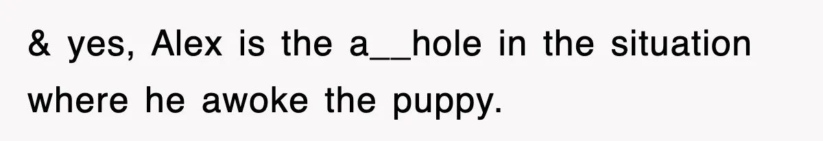 & yes, Alex is the a__hole in the situation where he awoke the puppy.
