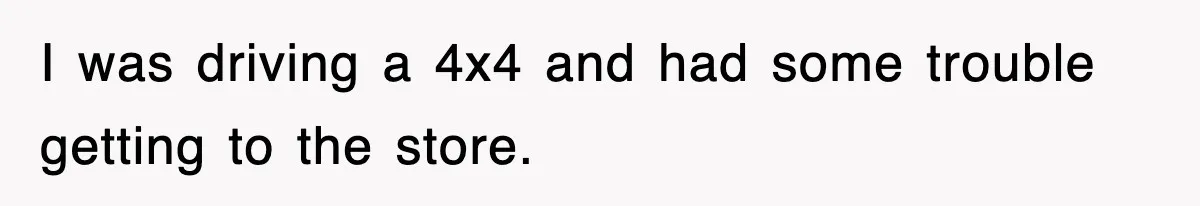 I was driving a 4x4 and had some trouble getting to the store.
