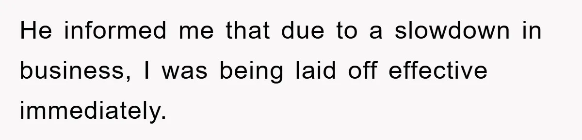 He informed me that due to a slowdown in business, I was being laid off effective immediately.