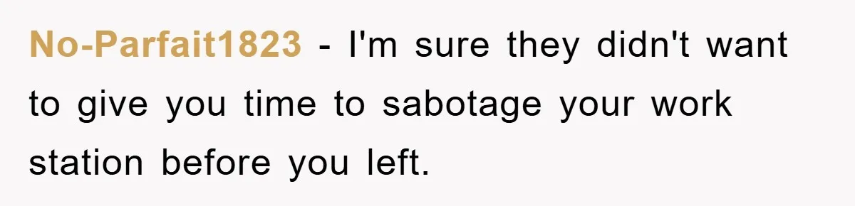 No-Parfait1823 - I'm sure they didn't want to give you time to sabotage your work station before you left.