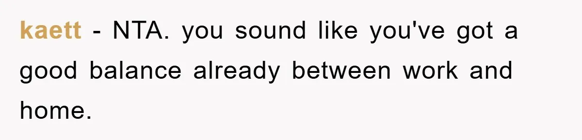 kaett - NTA. you sound like you've got a good balance already between work and home.