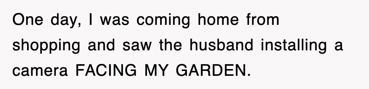 One day, I was coming home from shopping and saw the husband installing a camera FACING MY GARDEN.