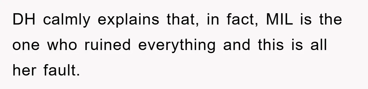 DH calmly explains that, in fact, MIL is the one who ruined everything and this is all her fault.