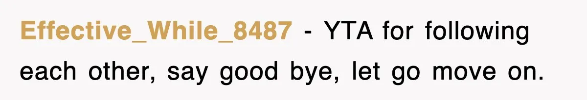 Ex-Husband Furious After Discovering His Child-Free Ex Now Gets Pregnant Effective_While_8487 − YTA for following each other, say good bye, let go move on.