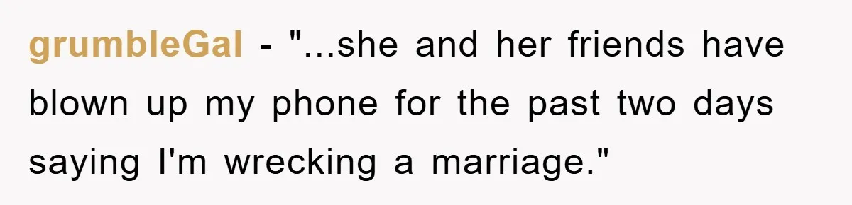 Man Unknowingly Romances Married Woman, Flees And Seeks Her Husband To Reveal Shocking Truth grumbleGal − "...she and her friends have blown up my phone for the past two days saying I'm wrecking a marriage."