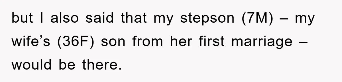 but I also said that my stepson (7M) – my wife’s (36F) son from her first marriage – would be there.
