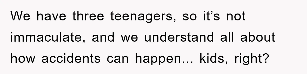 We have three teenagers, so it’s not immaculate, and we understand all about how accidents can happen... kids, right?