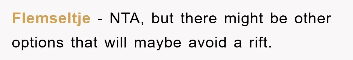Flemseltje − NTA, but there might be other options that will maybe avoid a rift.