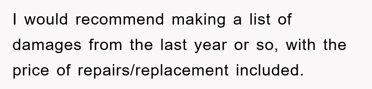 I would recommend making a list of damages from the last year or so, with the price of repairs/replacement included.