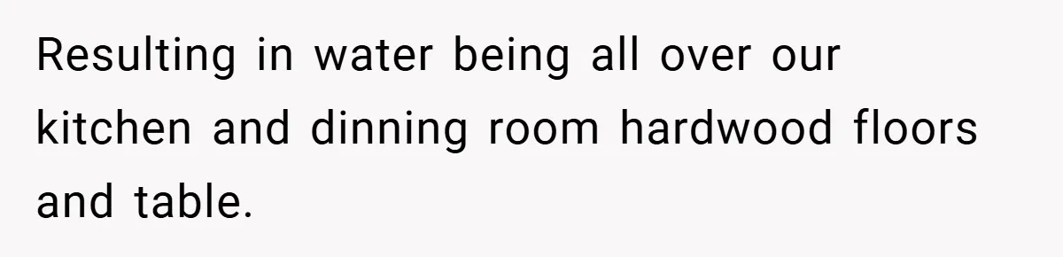 Wife Tells Husband to Leave After Explosive Fight - Then Realizes Their Newborn Might Not Be Safe With Him Around Resulting in water being all over our kitchen and dinning room hardwood floors and table.