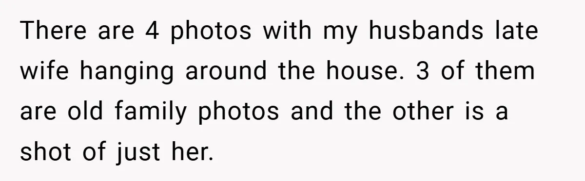 She Replaced Her Husband’s Late Wife’s Photo - Then All Hell Broke Loose When the Grieving Mother Found Out There are 4 photos with my husbands late wife hanging around the house. 3 of them are old family photos and the other is a shot of just her.
