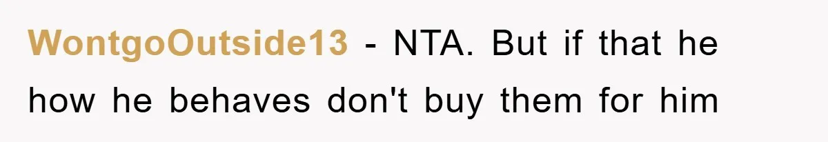 WontgoOutside13 − NTA. But if that he how he behaves don't buy them for him
