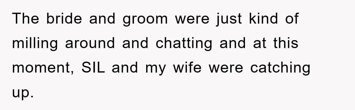 The bride and groom were just kind of milling around and chatting and at this moment, SIL and my wife were catching up.