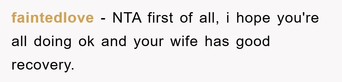 faintedlove − NTA first of all, i hope you're all doing ok and your wife has good recovery.