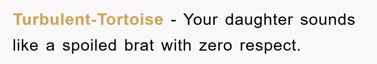 Turbulent-Tortoise - Your daughter sounds like a spoiled brat with zero respect.