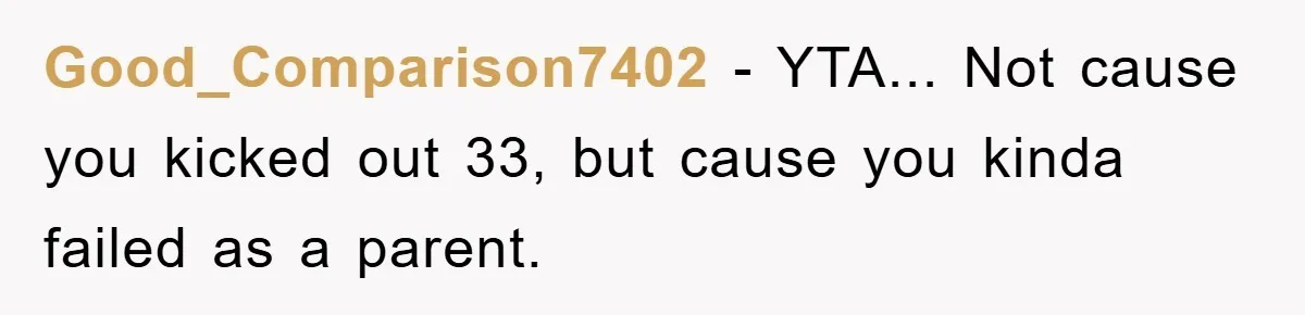 Good_Comparison7402 − YTA... Not cause you kicked out 33, but cause you kinda failed as a parent.