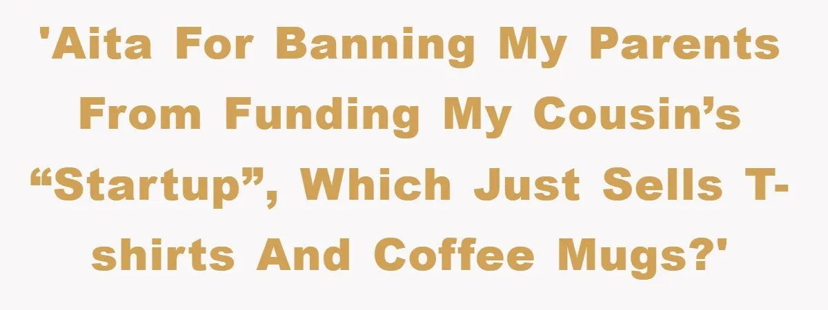 'AITA for banning my parents from funding my cousin’s “Startup”, which just sells T-Shirts and coffee mugs?'
