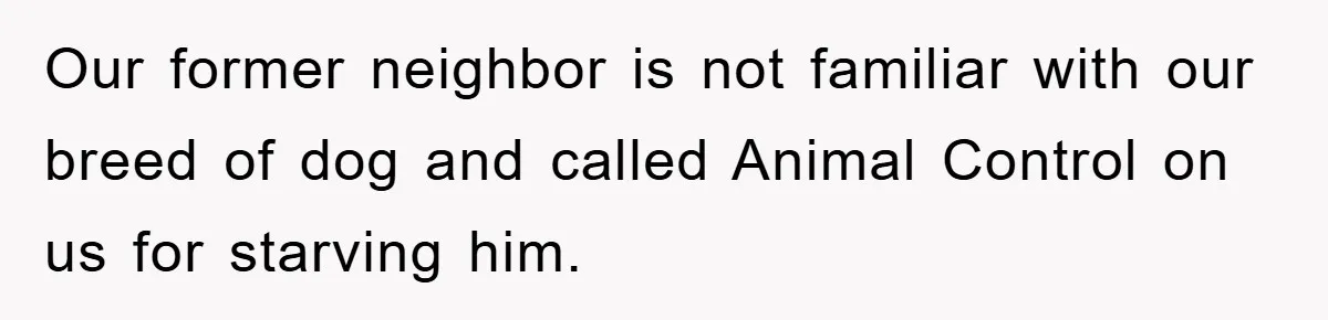 Our former neighbor is not familiar with our breed of dog and called Animal Control on us for starving him.