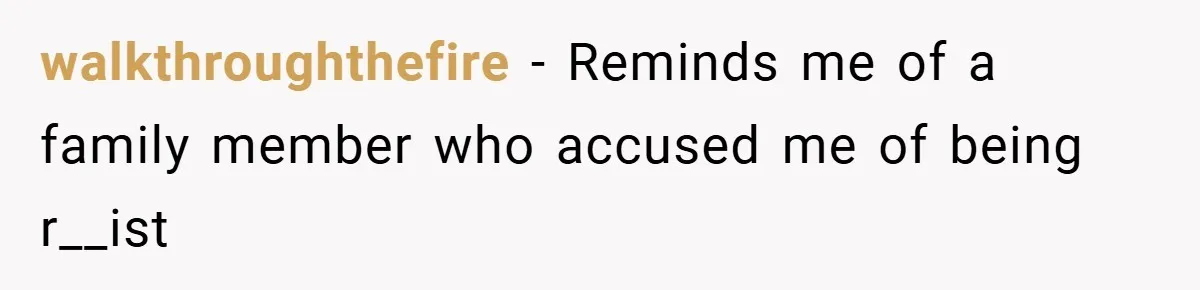 walkthroughthefire − Reminds me of a family member who accused me of being r__ist