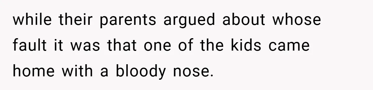 while their parents argued about whose fault it was that one of the kids came home with a bloody nose.