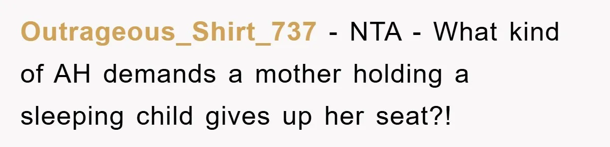 Mom Stands Ground As Duo Seeking Seats For Sick Elder, Causes A Scene At The Mall Outrageous_Shirt_737 − NTA - What kind of AH demands a mother holding a sleeping child gives up her seat?!