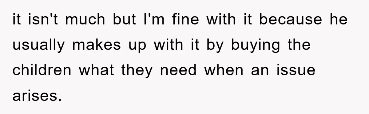 it isn't much but I'm fine with it because he usually makes up with it by buying the children what they need when an issue arises.