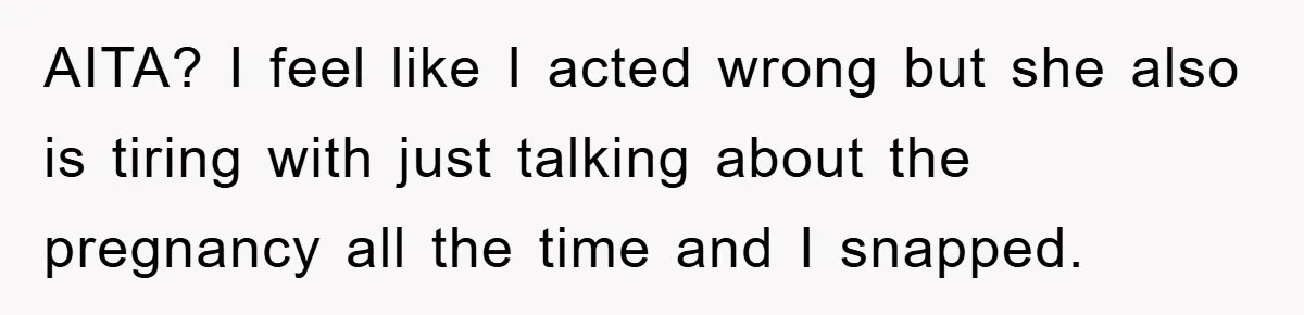 AITA? I feel like I acted wrong but she also is tiring with just talking about the pregnancy all the time and I snapped.