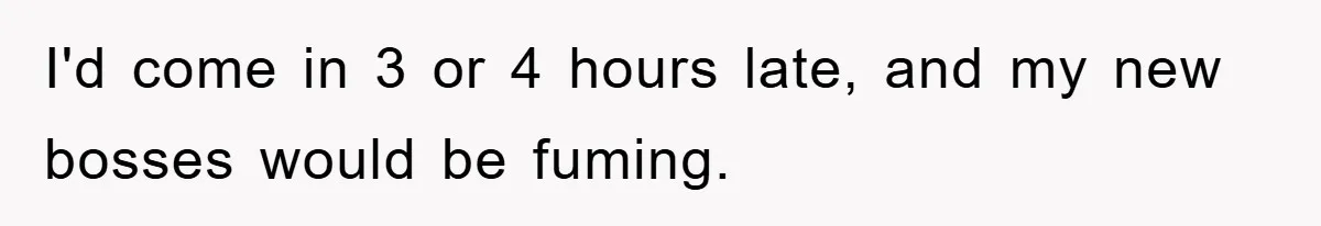 I'd come in 3 or 4 hours late, and my new bosses would be fuming.